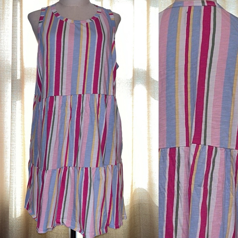 GAP Women’s XXL Striped Tiered Sleeveless Sundress Pink White Green Blue Yellow